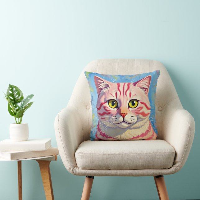 “Candice” A Cherry Striped Mystique – Cat Portrait Kudde (Stol)