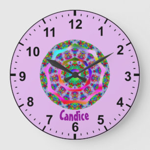 CANDICE ~ Rainbow Fractal Mönster ~ Personlig Stor Klocka