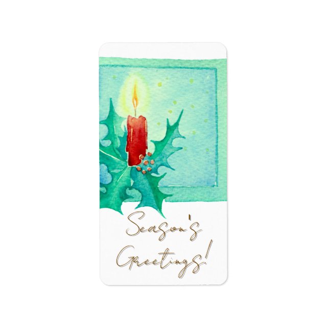 Candle and holly Christmas Card Adressetikett (Framsidan)