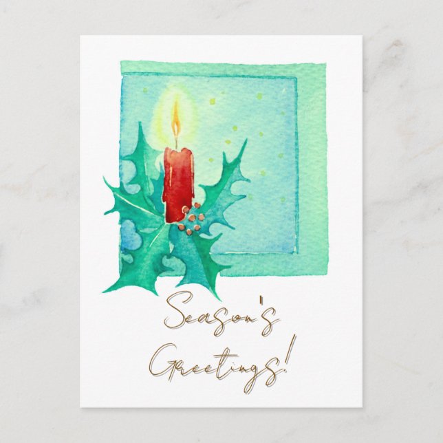 Candle and holly Christmas Card Helg Vykort (Framsida)