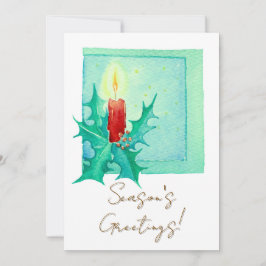 Candle and holly Christmas Card Julkort