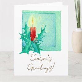 Candle and holly Christmas Card Kort