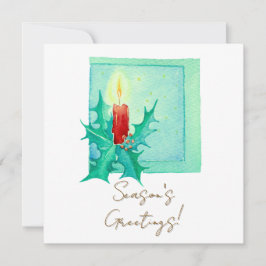 Candle and holly Christmas Card Kort