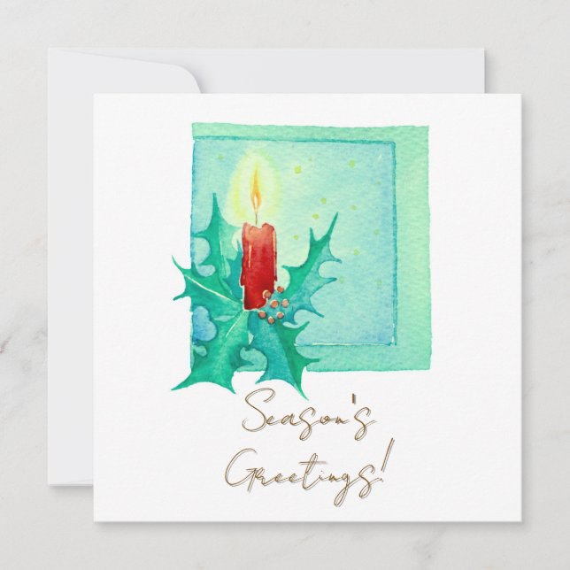 Candle and holly Christmas Card Kort (Framsida)
