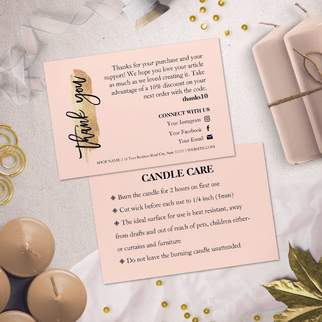 Candle Care Guld Glitter Chic Script Tack Visitkort (Skapare uppladdad)