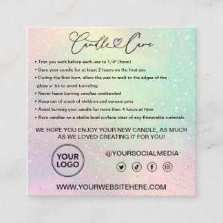 Candle Care Instructions Customer Tack Pastel Fyrkantigt Visitkort
