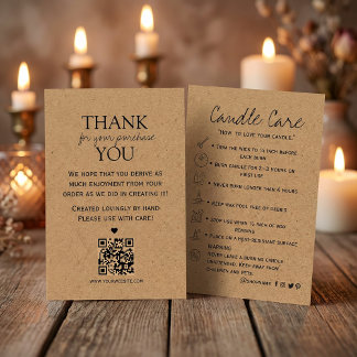 Candle Care Kraft Paper | Custom Icons |Thank You  Visitkort