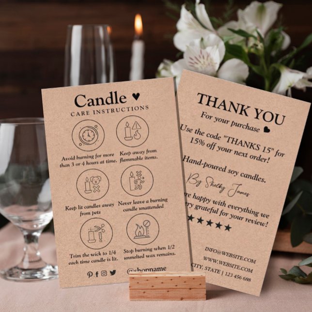 Candle Care Kraft Papper | Tack för Logotyp av Anp Visitkort (#zazzlemade #instructionicon #candlecards #warning,#kraftpaper #craftpaper #thankyoucard #addlogo)