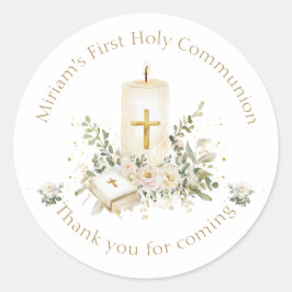 Candle Cross Bible Roses First Holy Communion Runt Klistermärke