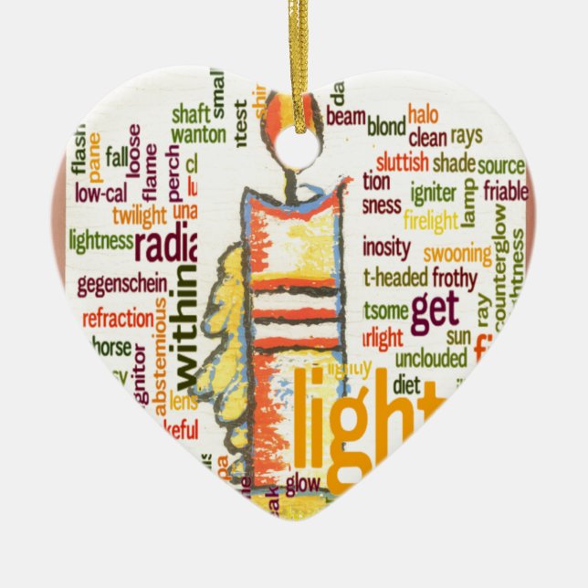 Candle Flame Ord Cloud Art Skriv ut Julgransprydnad Keramik (Framsidan)