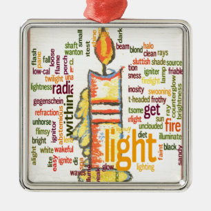 Candle Flame Ord Cloud Art Skriv ut Julgransprydnad Metall