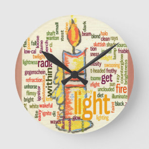 Candle Flame Ord Cloud Art Skriv ut Rund Klocka
