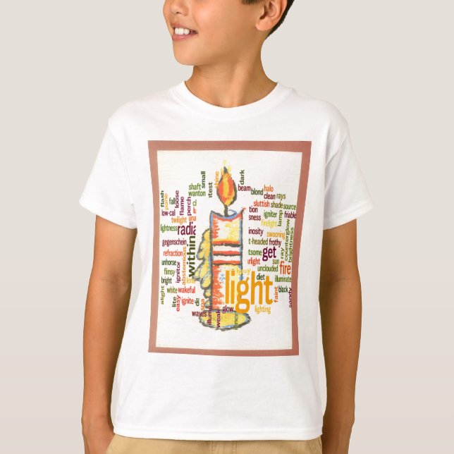 Candle Flame Ord Cloud Art Skriv ut Tee Shirt (Framsida)