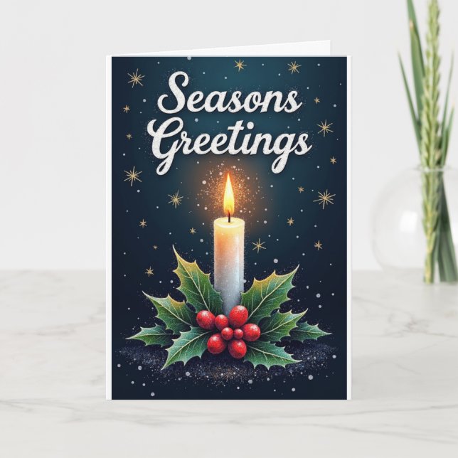 Candle & Holly – Season’s Greetings Kort (Framsida)