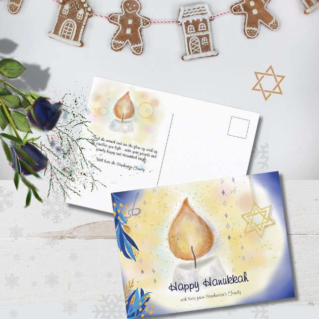 Candle Light Lycklig Hanukkah, vattenfärg Helg Vykort (Candle Light Happy Hanukkah watercolor Holiday Postcard)