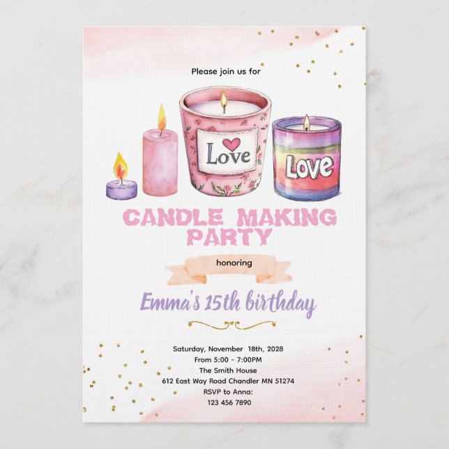 Candle making party invitation inbjudningar (Framsida)