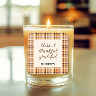 Candle Sticker 3-in || blessed thankful grateful Fyrkantigt Klistermärke