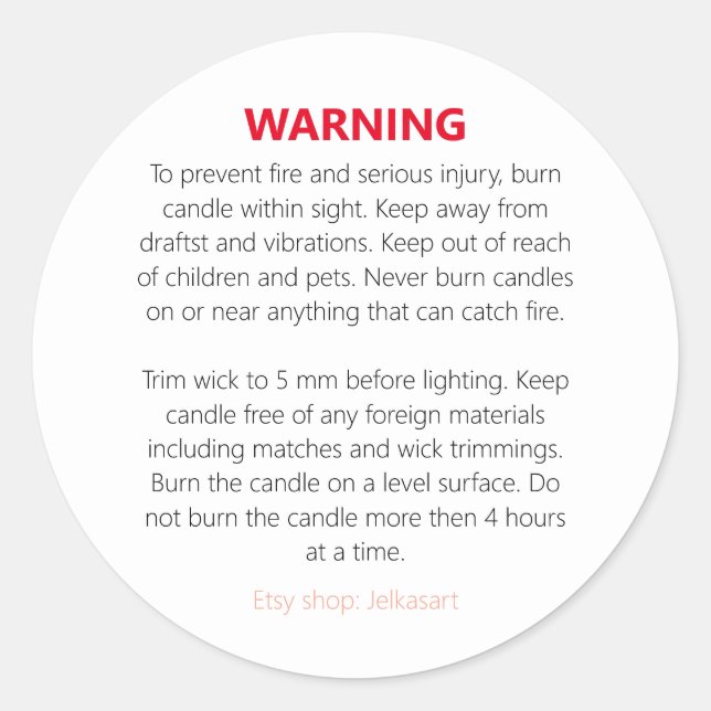 Candle warning label runt klistermärke (Framsida)