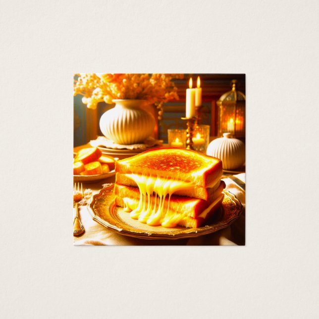 Candlelit Comfort Meal: Grilled Cheese Sandwich Fyrkantigt Visitkort (Framsida)