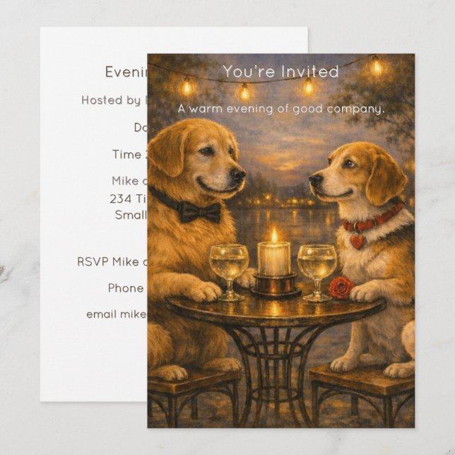 Candlelit Dogs – Warm Painterly Party Invitation Inbjudningar (Fram/baksida)