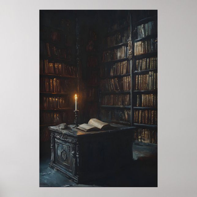 Candlelit Gothic Library Art, Dark Academia  Poster (Framsidan)