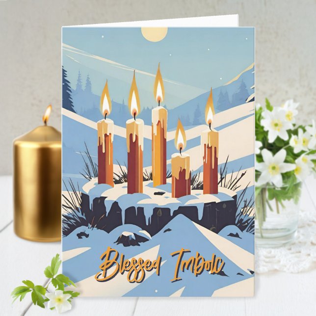 Candlemas Wiccan Imbolc Snowy Forest Candles Helgkort (Candlemas Wiccan Imbolc Snowy Forest Candles Holiday Card)