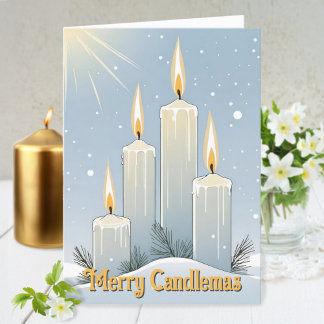 Candlemas Wiccan Imbolc Snowy Sunshine Candles Helgkort
