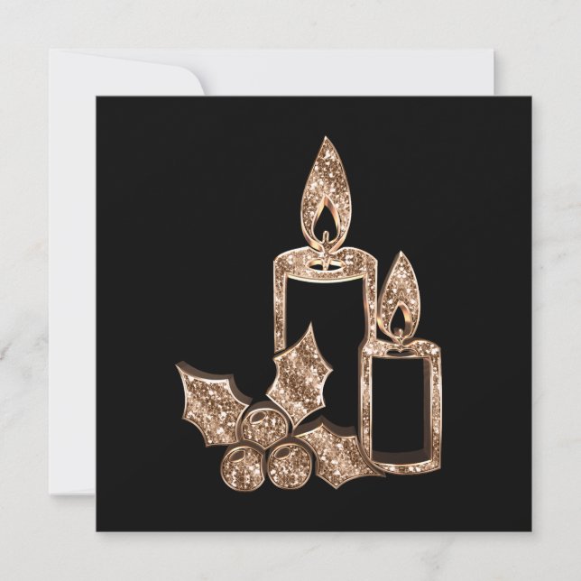 Candles Holly Modern Black och Guld jul Julkort (Framsida)