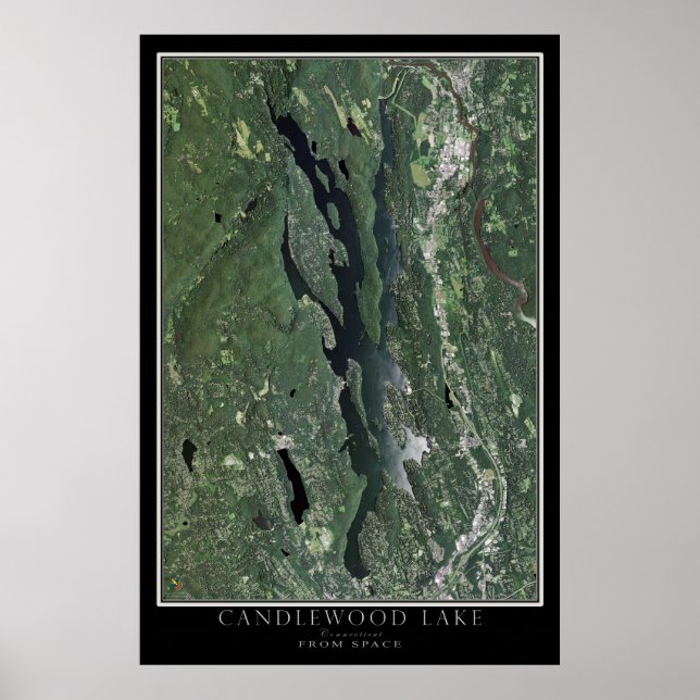 Candlewood Sjö Connecticut Satellite Karta Poster (Framsidan)