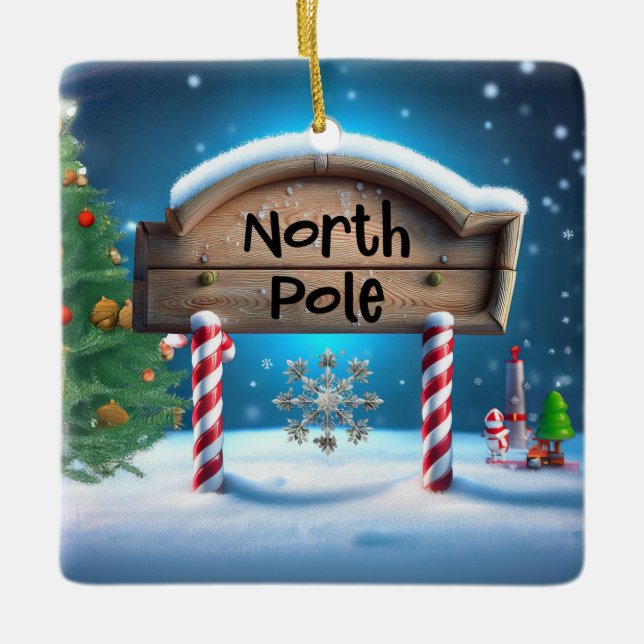 Candy And Wooden Christmas Sign Julgransprydnad Keramik (Framsida)