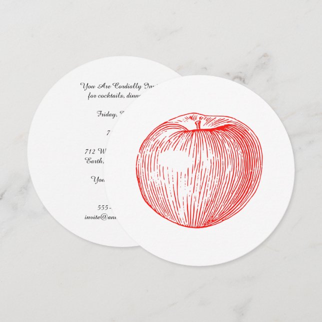 Candy Apple Red Letterpress Apple Inbjudningar (Fram/baksida)