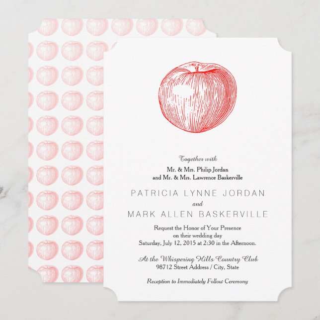 Candy Apple Red Letterpress Apple Inbjudningar (Fram/baksida)