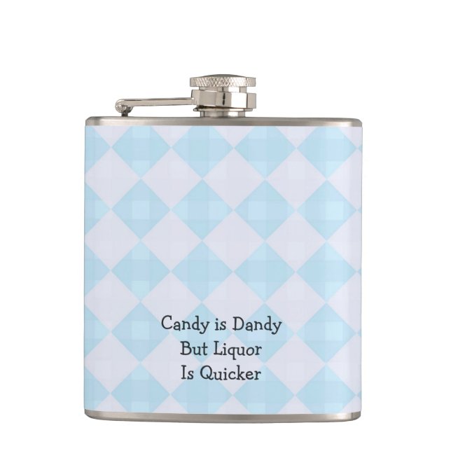 Candy är Dandy, Liquor är Quicker Retro Blue White Fickplunta (Framsidan)