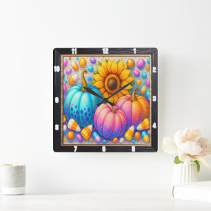 Candy Autumn Pumpkins Solros Fyrkantig Klocka