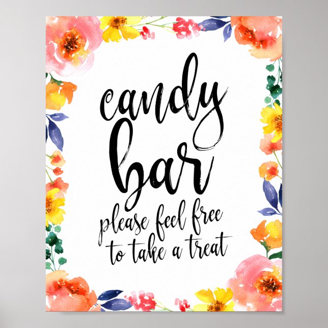 Candy Bar Blommig Skrift 8x10 Bröllopsskylt Poster (Framsidan)
