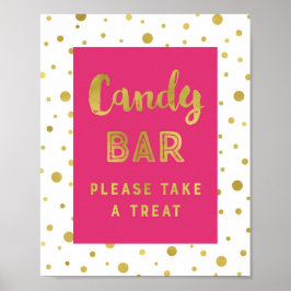 Candy Bar Bröllopsskylt Hot Pink Guld Ränder Poster