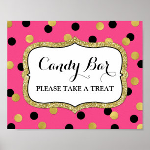 Candy Bar Bröllopsskylt Rosa Svart Guld Konfetti Poster