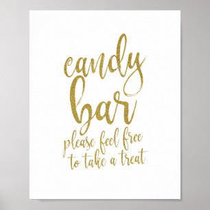 Candy Bar Guld Glitter Skrift 8x10 Bröllopsskylt Poster