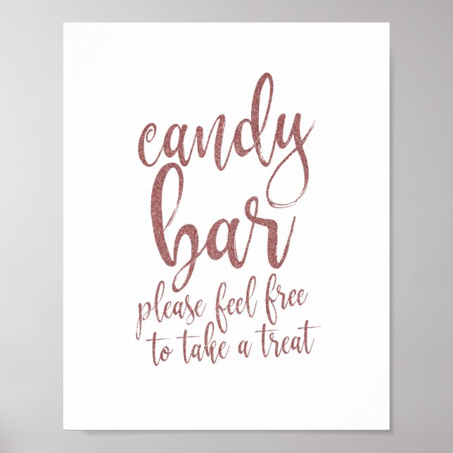 Candy Bar Rose Gold Glitter Script 8x10 Skylt (Framsidan)