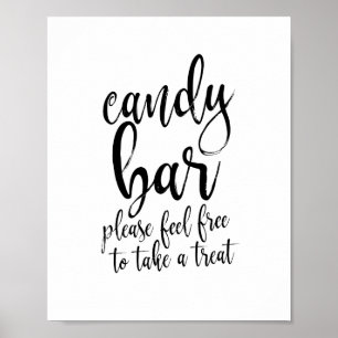 Candy Bar Svart och Vit Skrift 8x10 Bröllopsskylt Poster