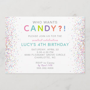 Candy Birthday-inbjudan, vem vill ha Candy?! Inbjudningar