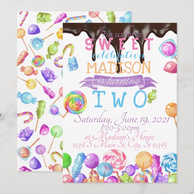 Candy Birthday Inbjudningar (Fram/baksida)