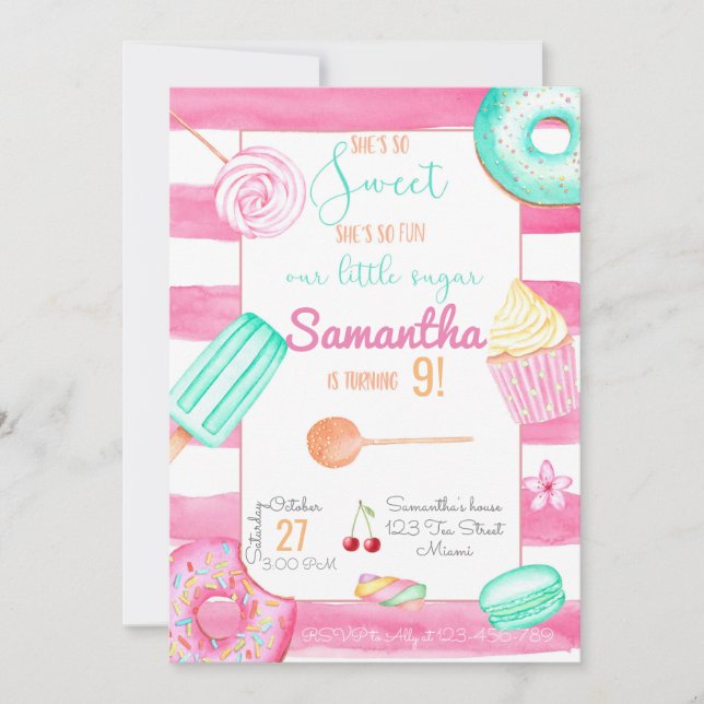 Candy Birthday Invitation, Sweets Invite Inbjudningar (Framsida)