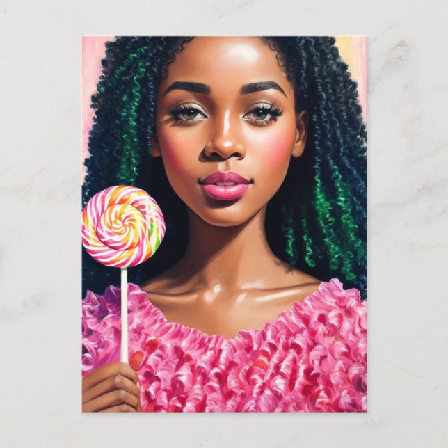 Candy Black Girl Rosa Postcard Vykort (Framsida)