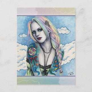 Candy Bubblegoth Pastel Goth tattoos Girl Rainbow Vykort