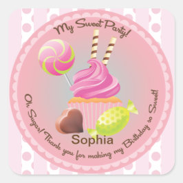 Candy Buffet Girl's Party Favor Birthday Sticker Fyrkantigt Klistermärke