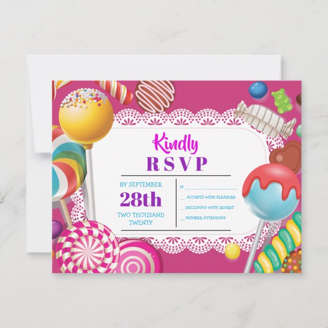 CANDY BUTIK RSVP Bat Mitzvah-inbjudan Inbjudningar (Framsida)