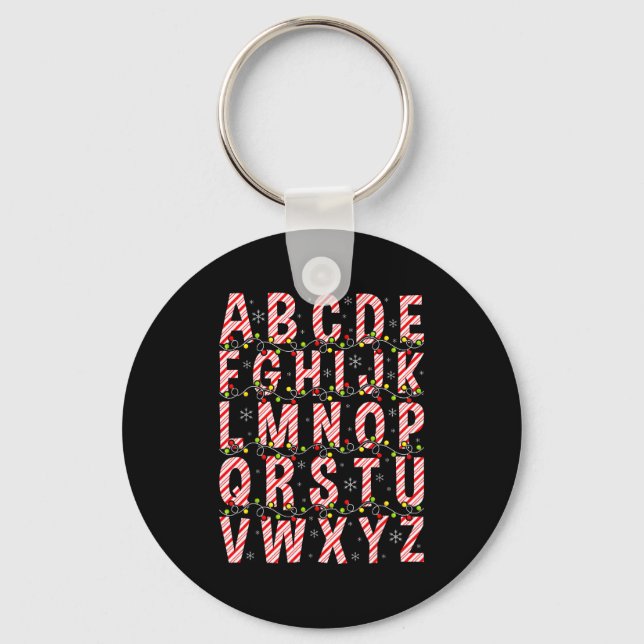 Candy Cane Alphabet Christmas Lights Teacher Schoo Nyckelring (Framsida)