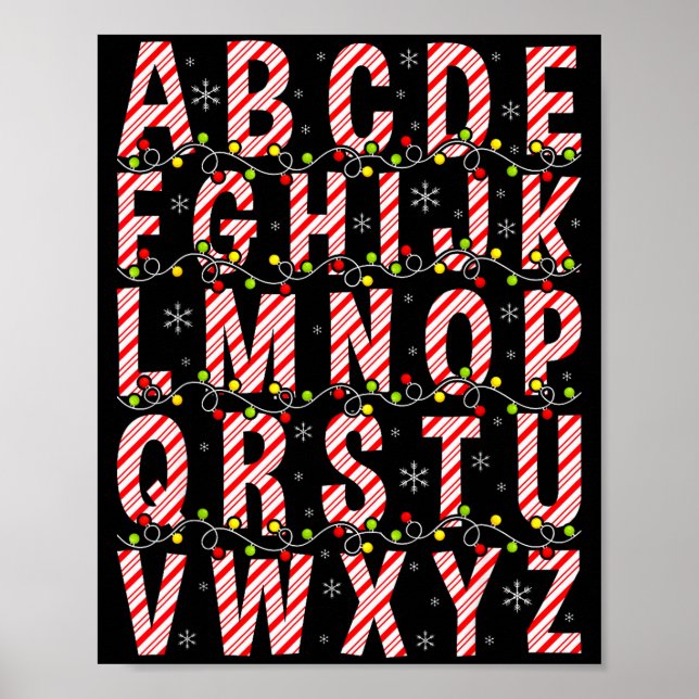 Candy Cane Alphabet Christmas Lights Teacher Schoo Poster (Framsidan)