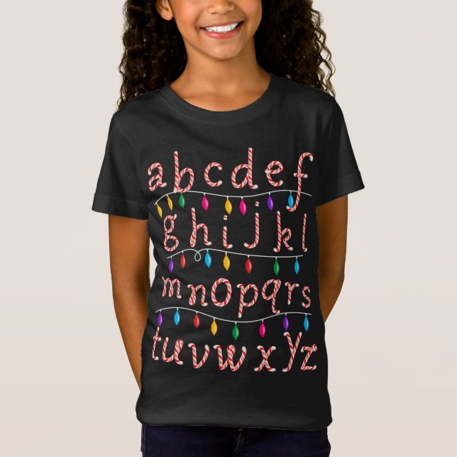 Candy cane Alphabet Jul Ljus Lärare Schoo T Shirt (Framsida)